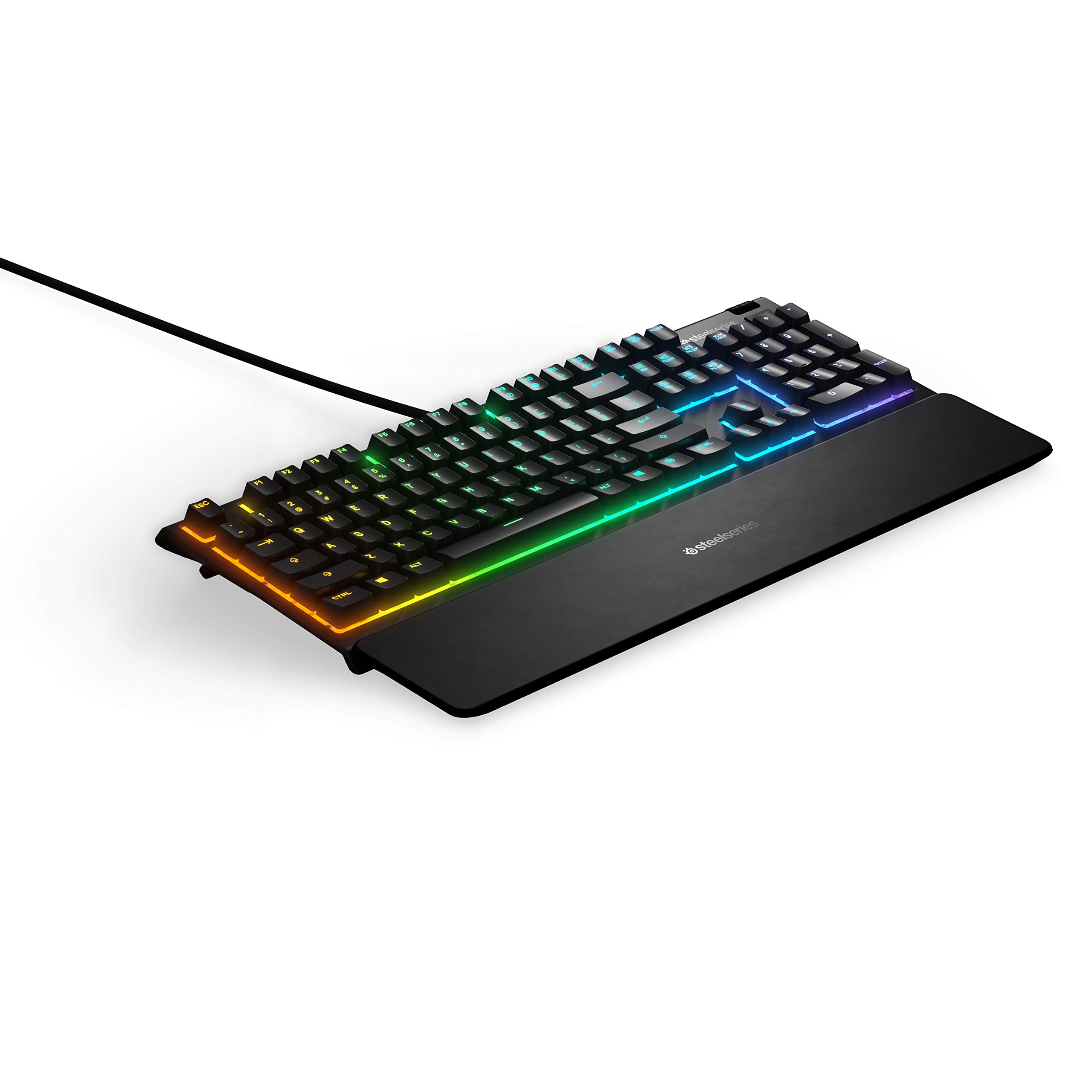 SteelSeries Apex 3 RGB Gaming Keyboard - Whisper Quiet Switches, 10-Zone RGB Backlight, IP32 Water Resistant, Magnetic Wrist Rest - Perfect for PC Gaming, Office Work & Streaming (Renewed)