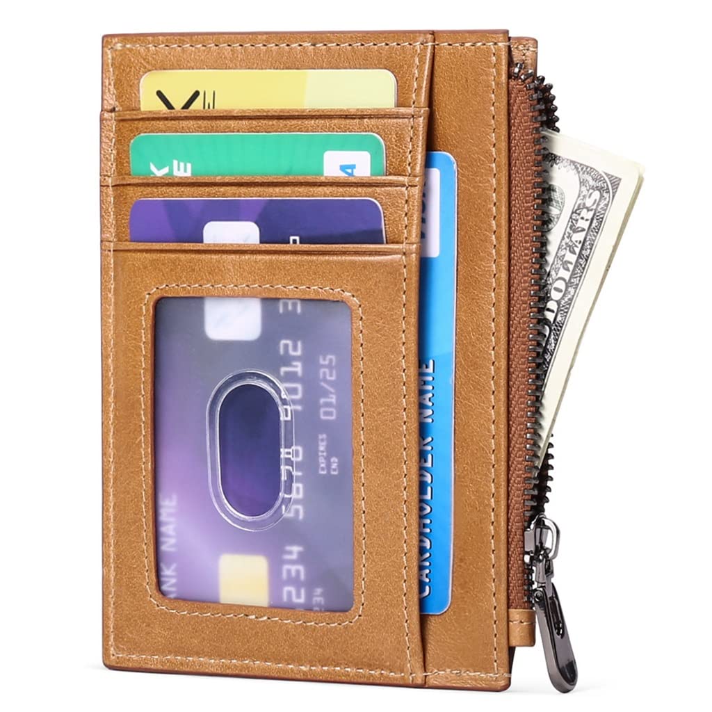 Genuine Leather Men's Wallet - Slim RFID Blocking Credit Card Holder with Zipper Coin Pocket - Business ID Badge Case (12x8cm) - Perfect for Travel, Office & Everyday Use