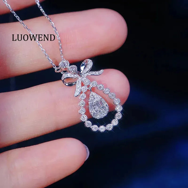 18K White Gold Vintage Diamond Pendant Necklace - 0.45ct Natural Diamond Romantic Jewelry for Women, Perfect for Weddings, Anniversaries & Special Occasions