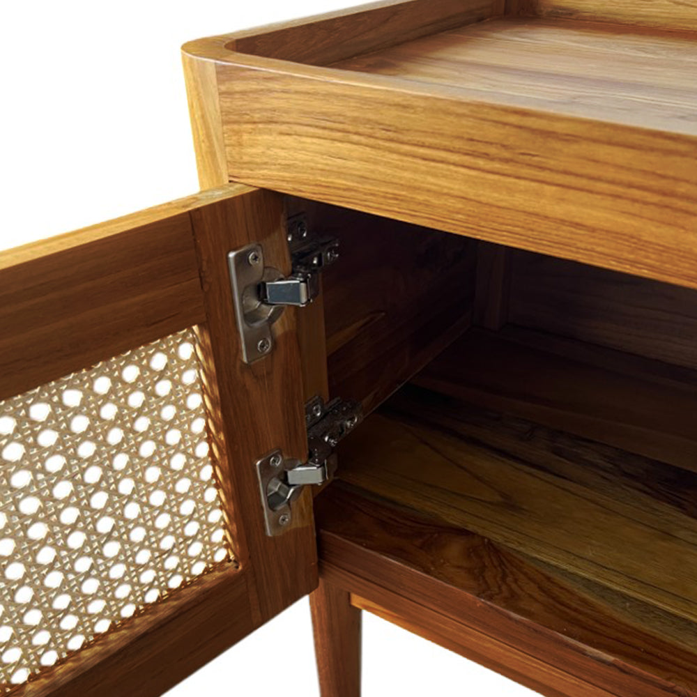 Bruno Teak Wood Nightstand - Modern Bedside Table with Drawer for Bedroom, Living Room, or Office - Solid Wood End Table with Storage Space