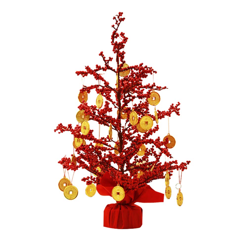 PRETYZOOM Chinese New Year Money Tree Decoration - Lucky Fortune Tree with Coins for Good Luck, Spring Festival Ornament, Plastic Home Decor for Holiday Celebrations & Office Feng Shui