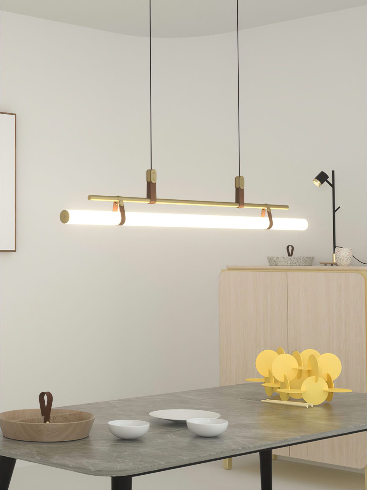 Modern Eden Linear Pendant Light - Sleek Minimalist Hanging Fixture for Kitchen Island, Dining Room & Bedroom Lighting - Adjustable LED Chandelier for Contemporary Home Decor