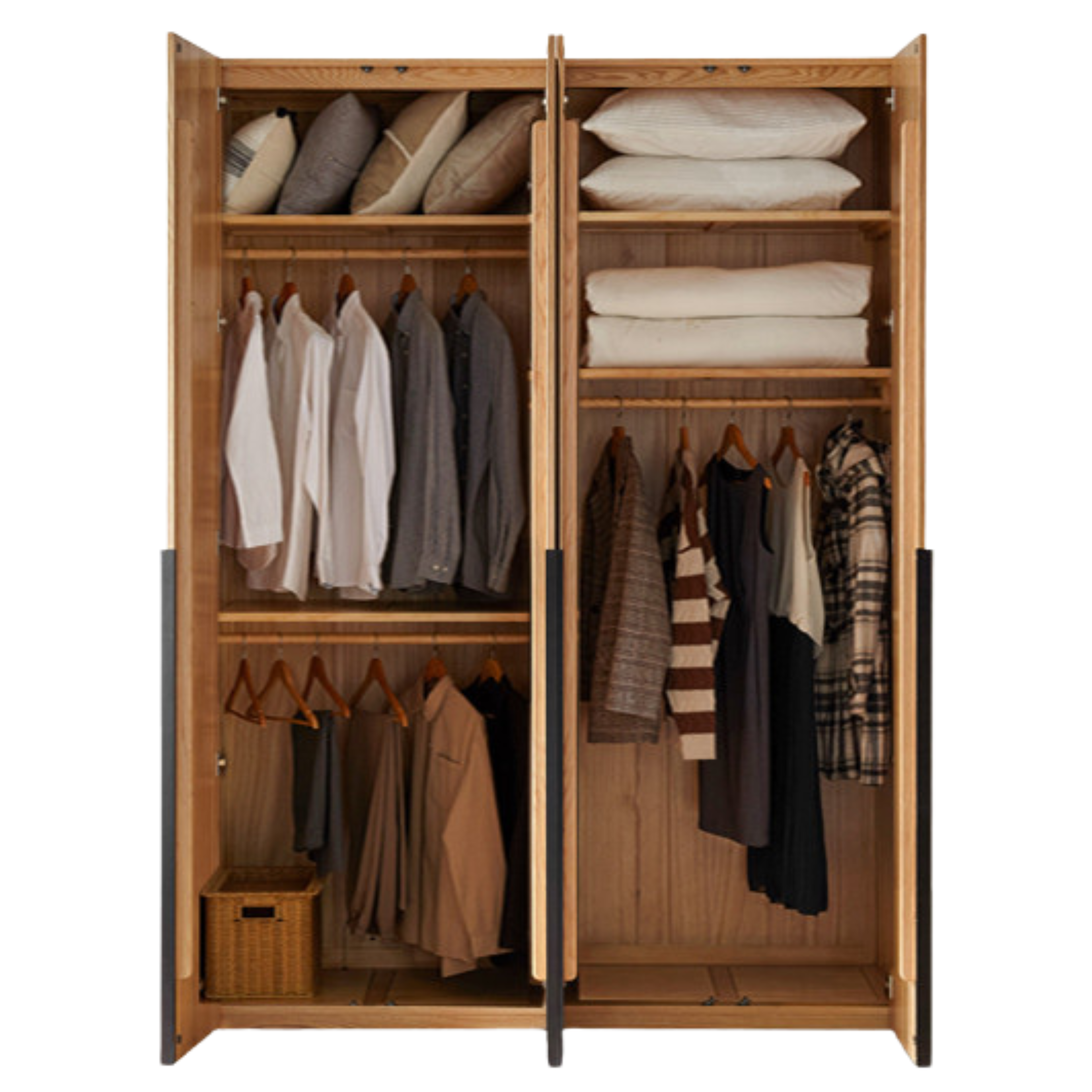 Solid Oak Wood Wardrobe - Modern High Closet for Bedroom & Living Room Storage | Durable & Stylish Furniture for Home Organization