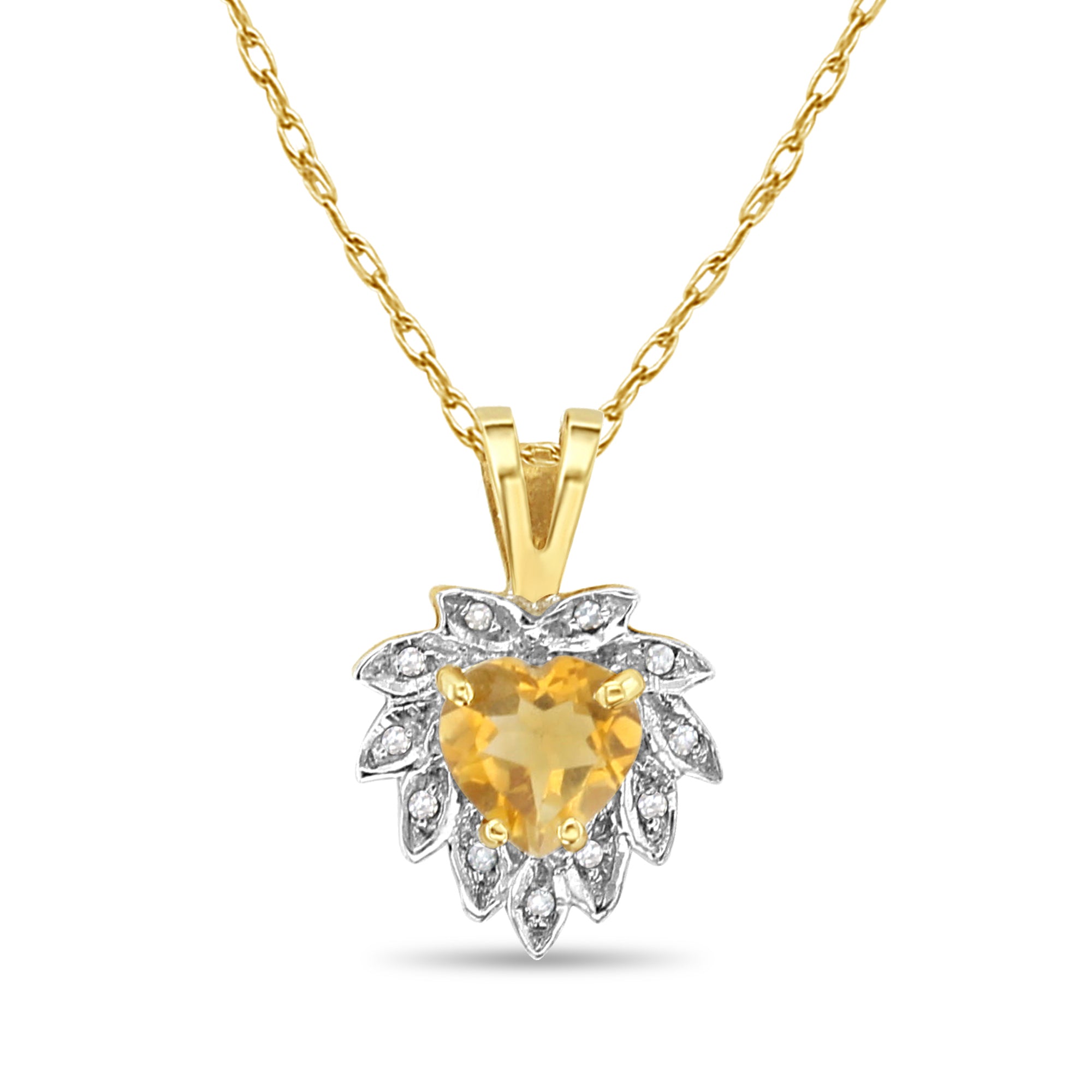 14k Yellow Gold Heart Shaped Citrine Necklace with Diamond Halo - Elegant Valentine's Gift for Her, Anniversary Jewelry & Romantic Occasion Present