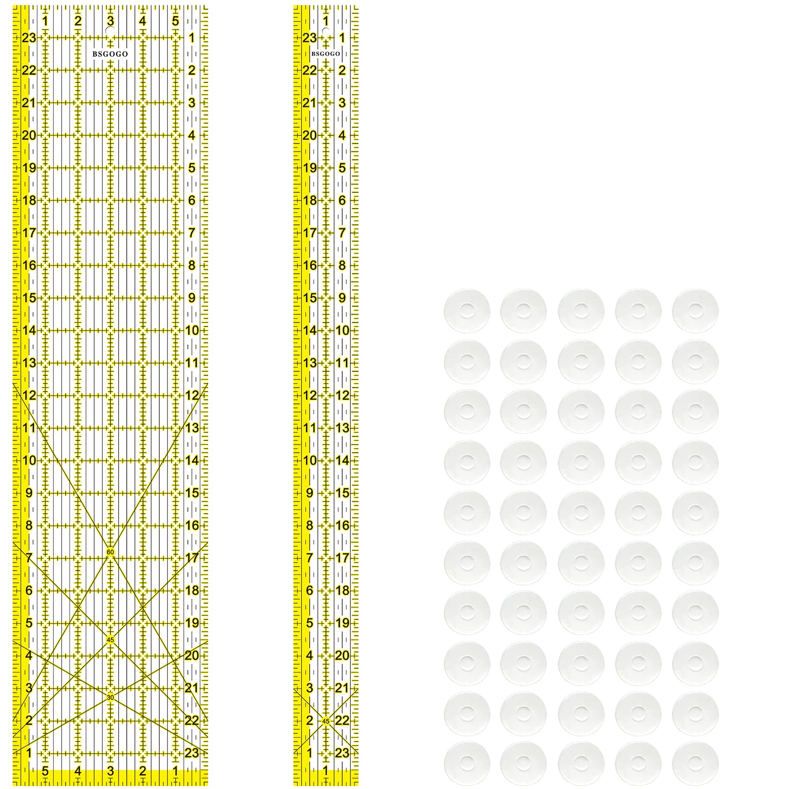Acrylic Quilters Ruler Set - 6x24 Inch & 2x24 Inch with 50 Non-Slip Rings | Perfect for Sewing, Patchwork, and DIY Craft Projects