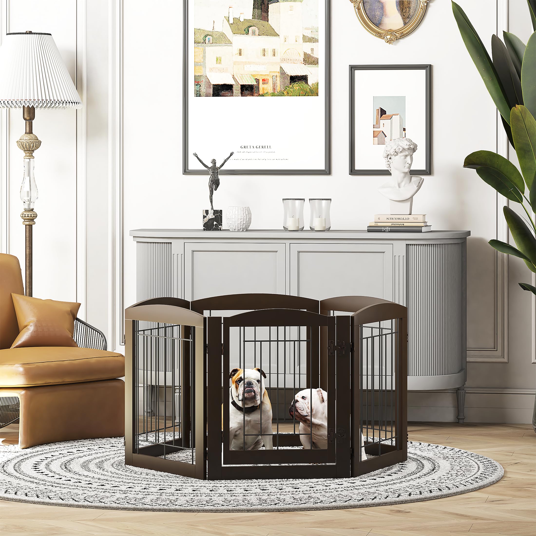 Extra Wide Wooden Dog Gate with Walk-Through Door - 12