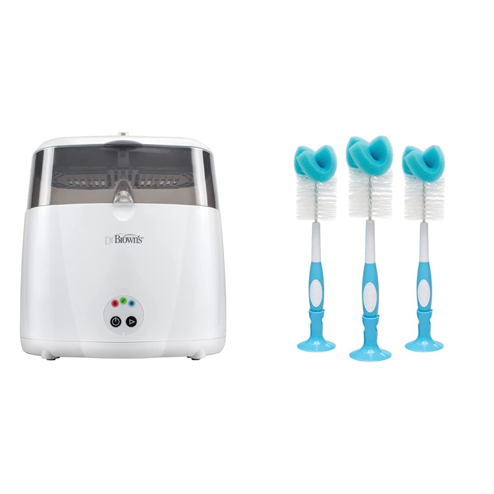 Dr. Brown's Deluxe Bottle Sterilizer & Baby Bottle Cleaning Kit with Sponge, Scrubber & Brush - Perfect for Newborns & Infants - Safe & Effective Bottle Sterilization for Daycare, Travel & Home Use