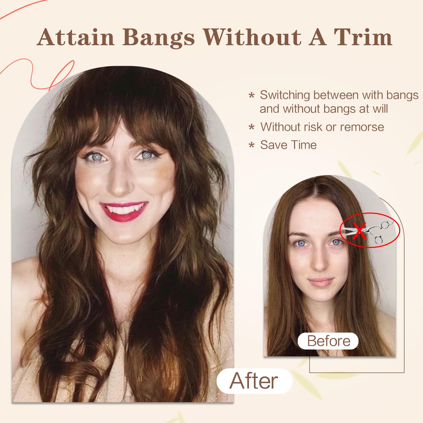 100% Real Human Hair Clip-In Bangs for Women | Faux Bangs Hair Extensions with Hair Roller | 4.5x6 Inch Light Brown | Perfect for Daily Wear, Cosplay & Quick Hairstyle Transformations