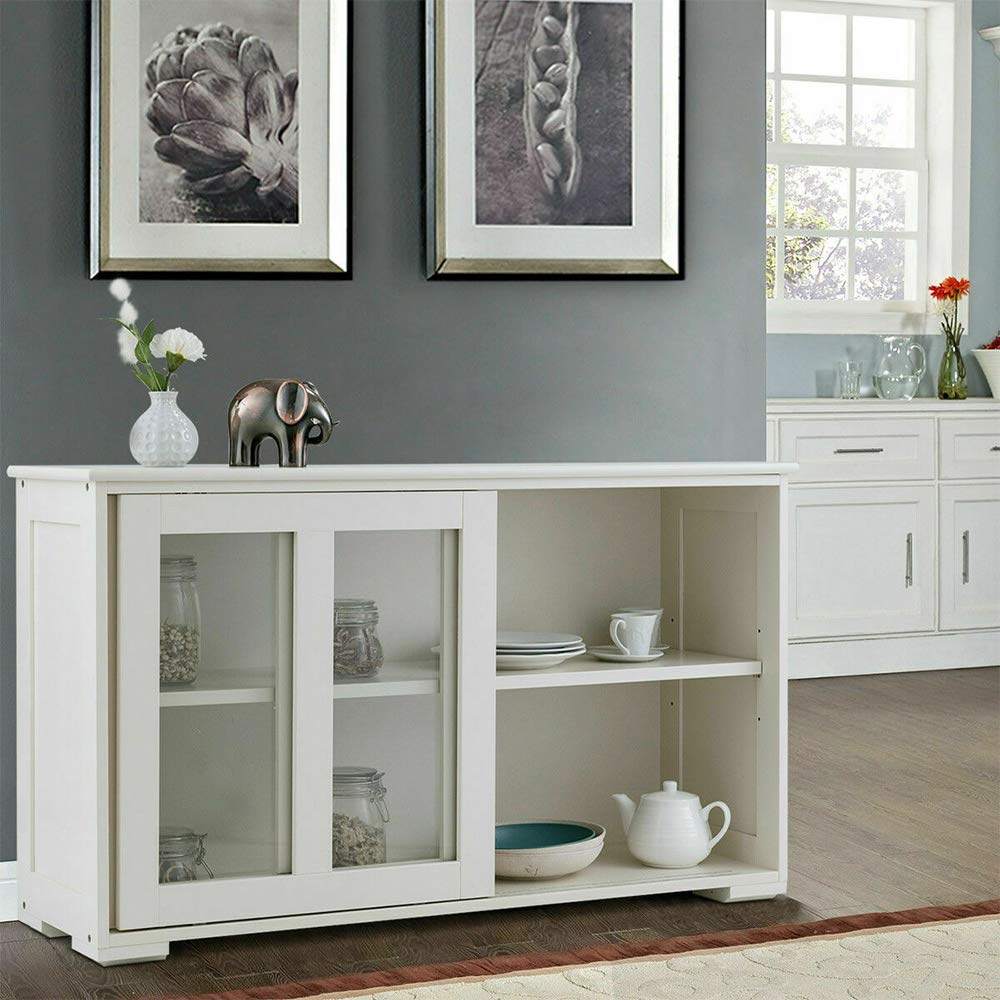 White Storage Cabinet with Glass Sliding Doors - 42