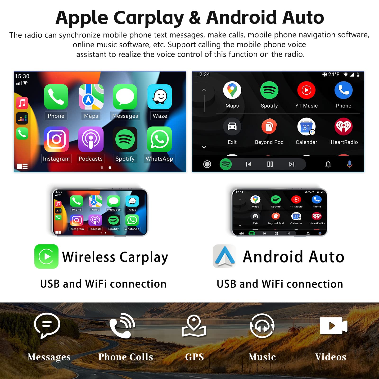 2+32GB Android Double Din Car Stereo with Apple CarPlay & Android Auto - 9