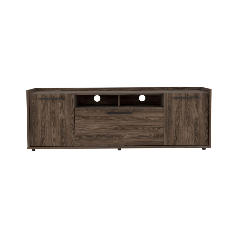 Tuhome Lyon TV Stand for TVs up to 55 Inches with One Cabinet and Double Doors in Dark Walnut - Perfect for Living Room, Bedroom, or Home Theater Setup