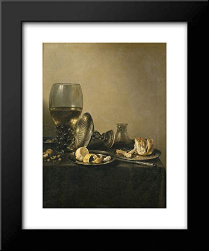 Pieter Claesz Still Life with Goblet, Silver Tureen and Bread - 20x24 Inch Framed Art Print - Classic Dutch Golden Age Painting for Dining Room & Office Decor