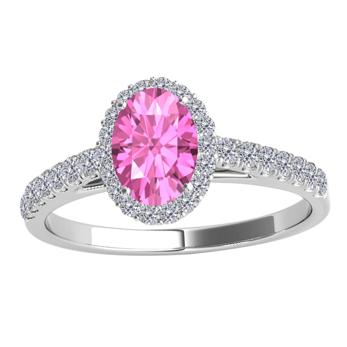 MauliJewels 1.77 Carat Oval Pink Diamond Engagement Ring for Women - 10K White Gold Prong-Setting Wedding Band, Anniversary Gift for Her - Perfect for Proposals, Bridal Jewelry & Special Occasions