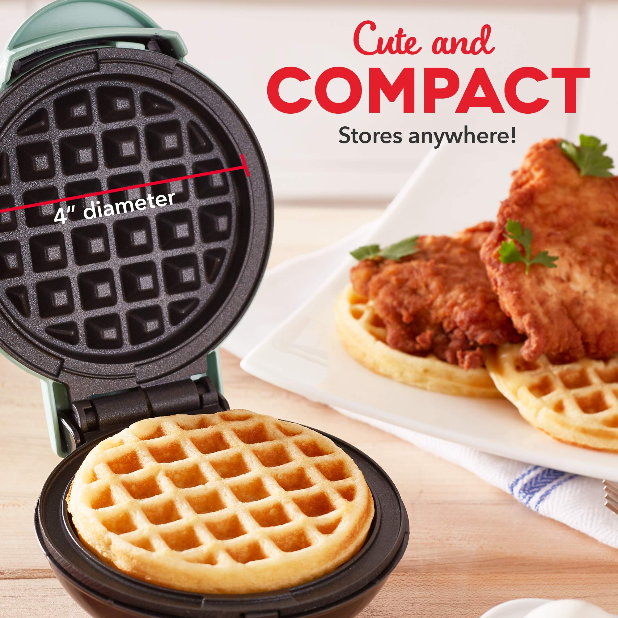 Mini Waffle Maker for Single Waffles, Hash Browns & Keto Waffles - 4 Inch Non-Stick Surface, Easy to Clean - Perfect for Breakfast, Snacks & Low-Carb Diets (Orange, Aqua)