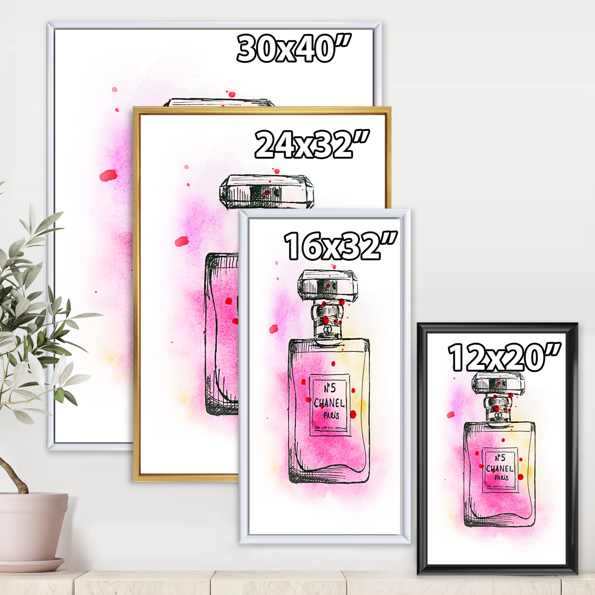 Chanel No. 5 Perfume Inspired French Country Framed Canvas Wall Art Print - Elegant Home Decor for Living Room, Bedroom & Office