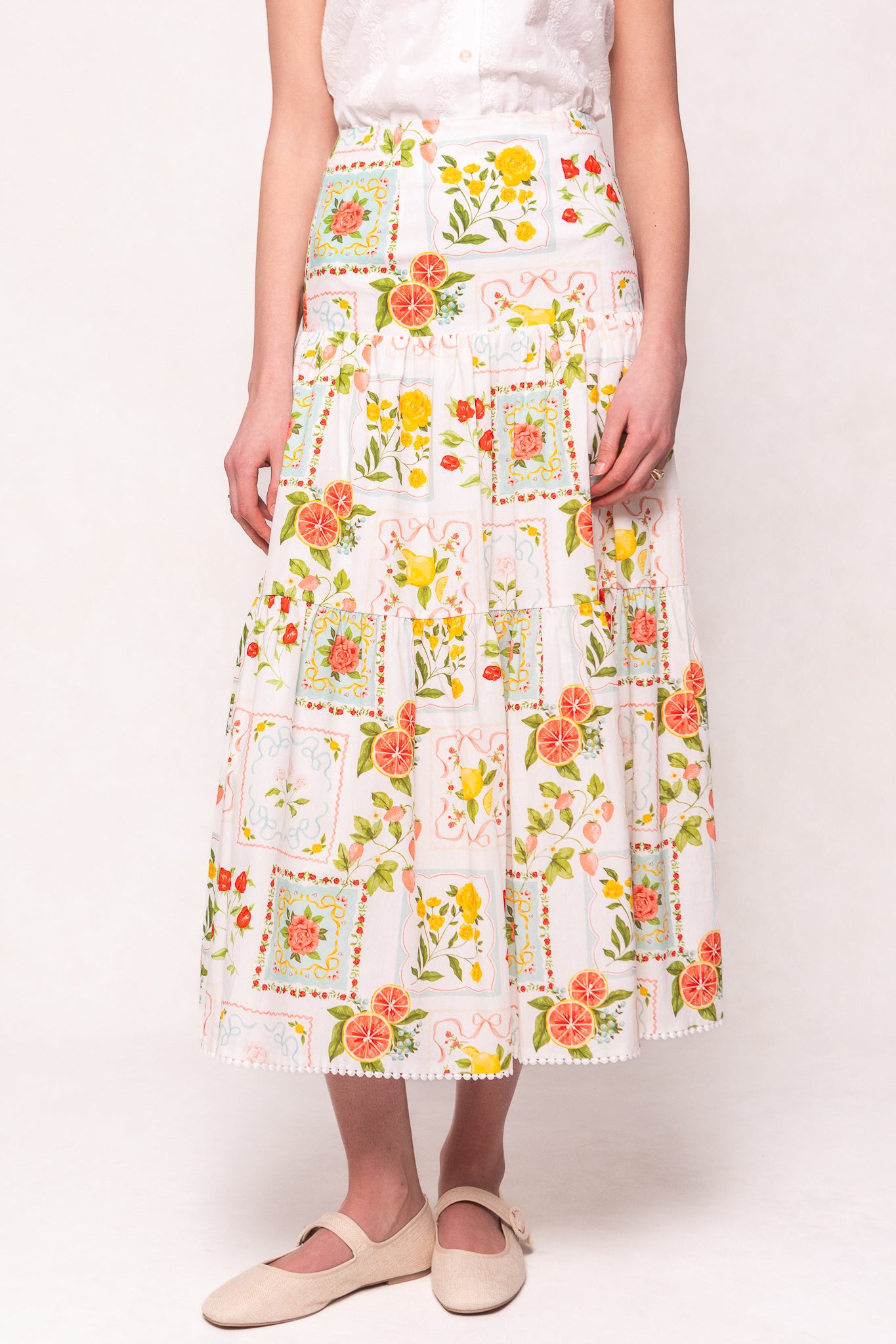 Rosina Skirt in Citrus - Floral Print Midi Skirt for Women, Summer A-Line Skirt with Pockets | Perfect for Beach Vacations, Brunch Dates & Casual Outings