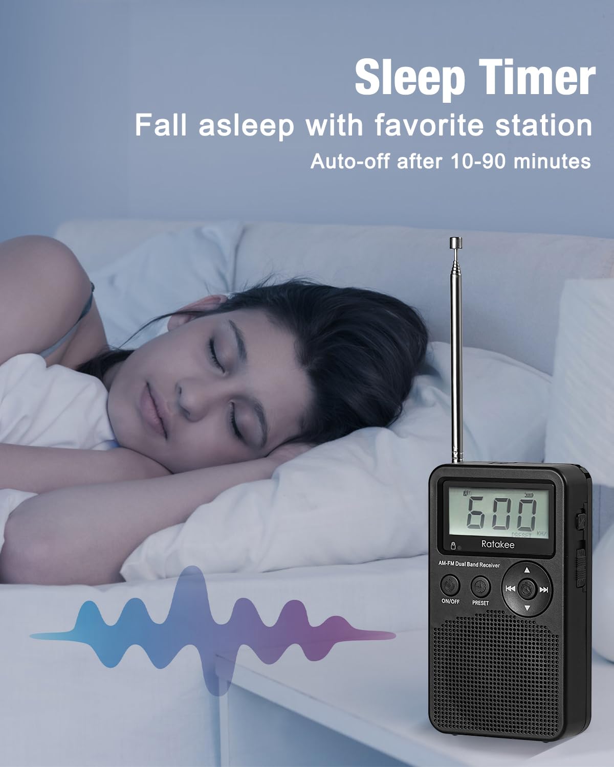 Portable AM/FM Radio with Digital Clock - Battery Operated, Preset Stations, Sleep Timer & Backup - Perfect for Outdoor Activities, Camping, Hiking, Fishing, Jogging & Emergency Use - Compact Handheld Size (Black) - Powered by 3 AA Batteries