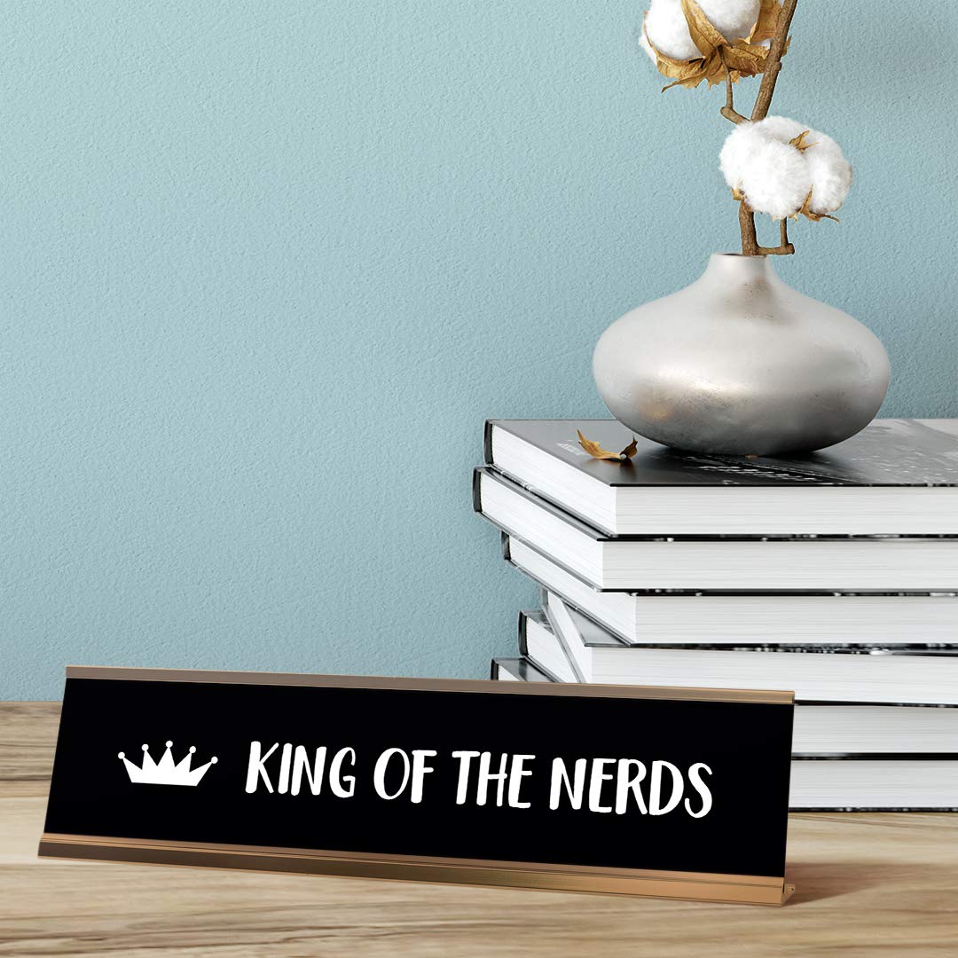 King of The Nerds Desk Sign - 2 x 8 Inch Funny Office Name Plate - Perfect for Computer Workstations, Gaming Setups & Nerdy Gift Ideas