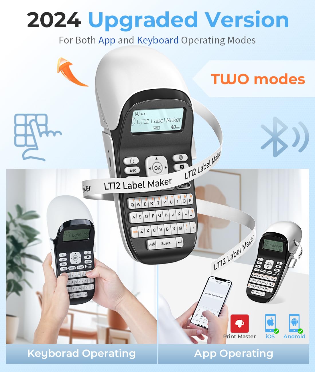Phomemo LT-12 Portable Bluetooth Label Maker with QWERTY Keyboard - Rechargeable Handheld Label Printer for Home & Office Organization - Multiple Borders & Icons - Perfect for Pantry Labels, Storage Bins & File Folders