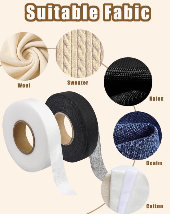 3/4 Inch No Sew Hem Tape - 2 Rolls (140 Yards Total) Iron-On Adhesive Fabric Tape for Pants, Skirts & DIY Clothing Repair - Black & White Double-Sided Hemming Tape - Perfect for Quick Clothing Alterations & Craft Projects