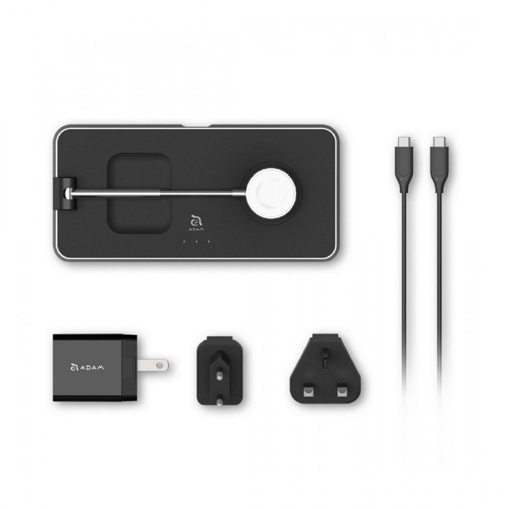 ADAM OMNIA Q3 3-in-1 Wireless Charging Base - Fast Charging Stand for iPhone, Samsung, AirPods - Black | Perfect for Home, Office & Travel