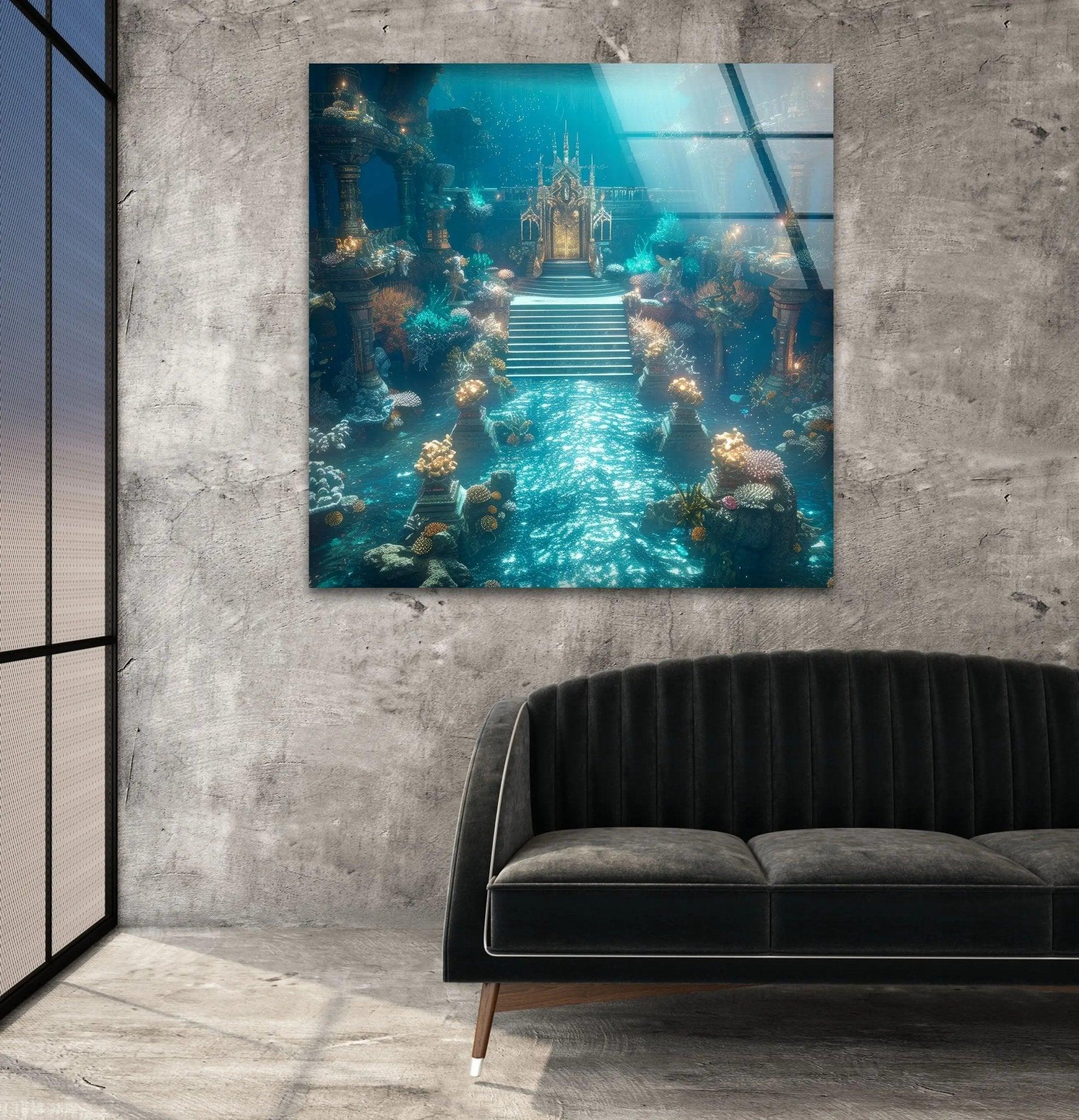 Atlantis Place Glass Wall Art - Stunning Ocean-Themed Decor for Living Room, Bedroom & Office | Handmade Glass Mural for Home & Office Decor