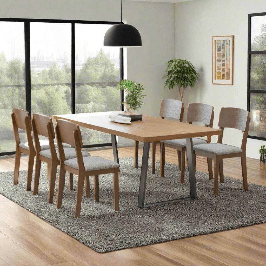 Leontius 9-Piece Wooden Dining Set - Solid Wood Table & 8 Chairs for Kitchen, Dining Room, or Outdoor Patio - Rustic Farmhouse Style Furniture Set for Family Gatherings & Entertaining