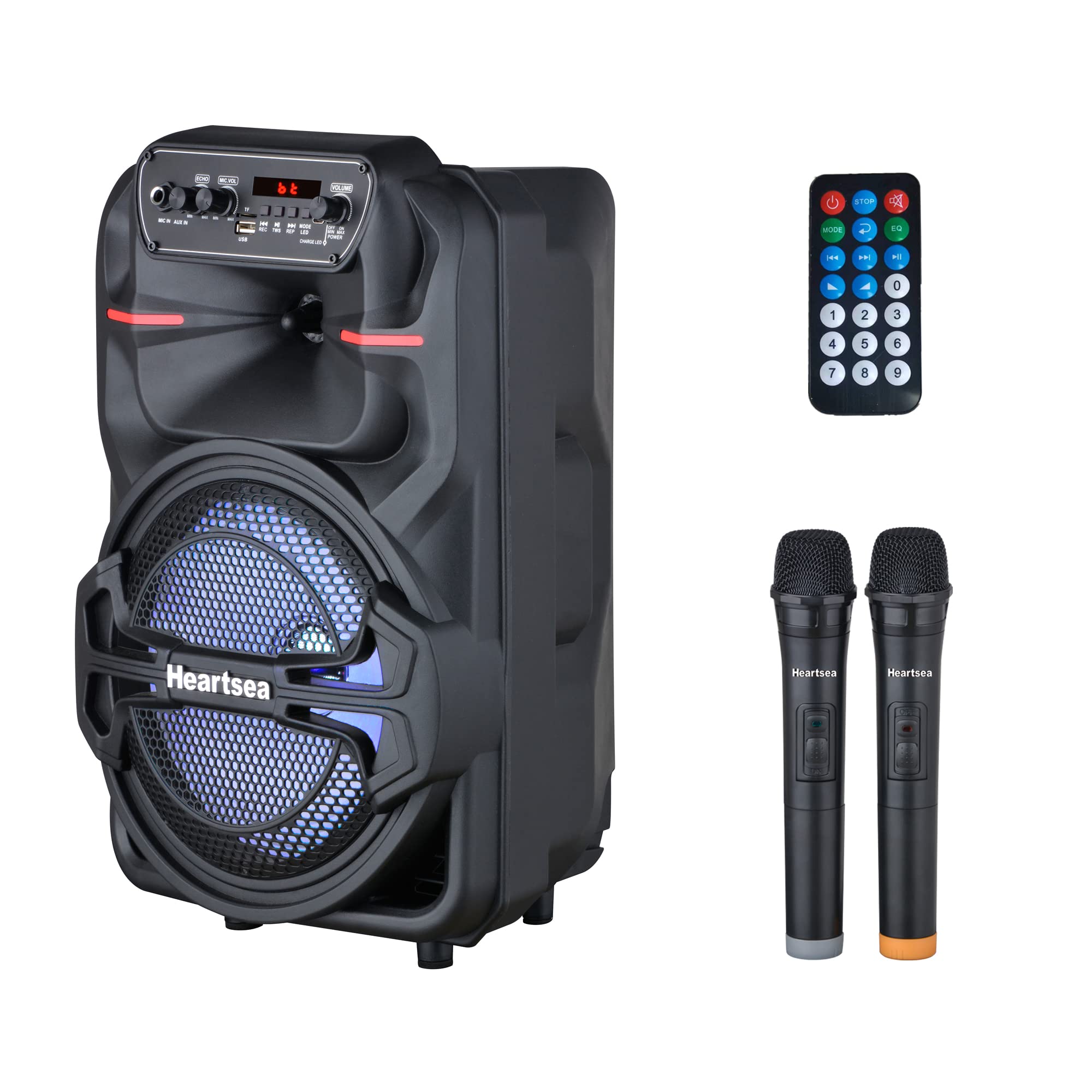 Heartsea Portable Bluetooth Karaoke Speaker with 2 Wireless Microphones - MP3/FM/TWS/REC Function, PA System for Kids & Adults - Perfect for Outdoor Parties, Home Karaoke, and Travel Entertainment
