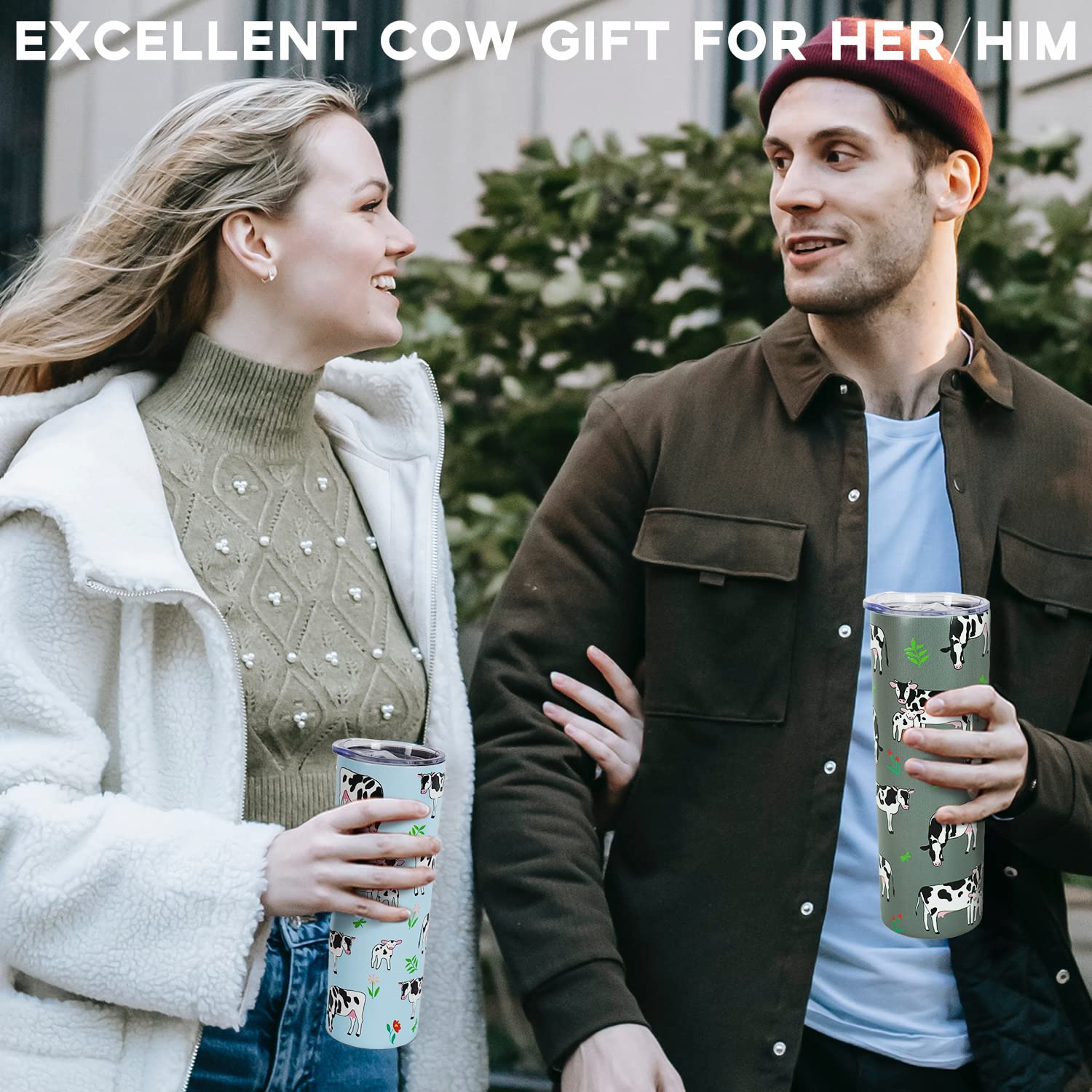 **20oz Insulated Cow Print Tumbler with Lid & Straw - Cute Cow Coffee Cup Travel Mug & Water Bottle - Perfect Birthday Gift for Women, Teen Girls & Girlfriend - Great for Home, Office & Travel**
