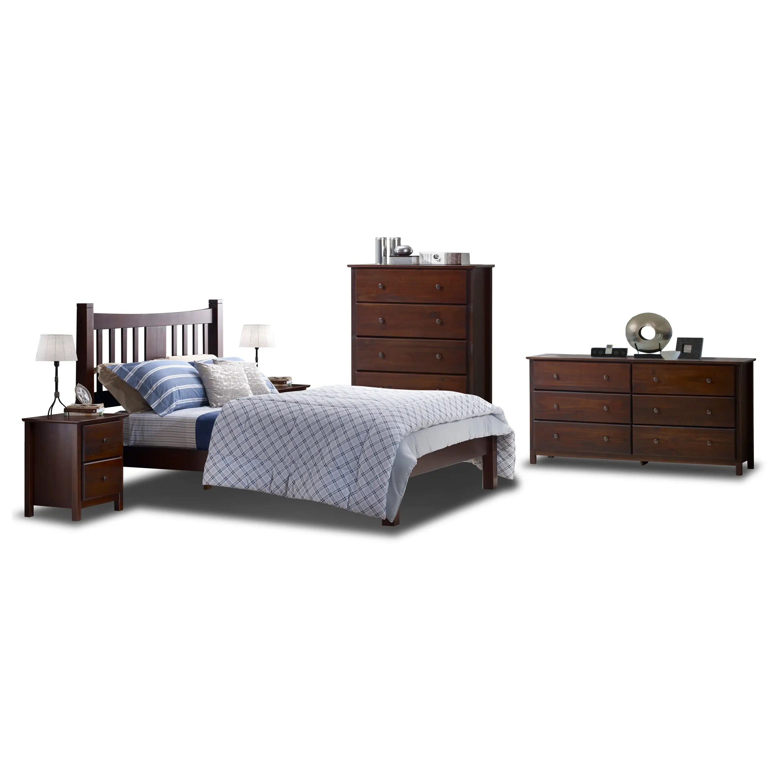 5-Piece Shaker Slat Platform Bedroom Set - Queen Size Solid Wood Bed Frame with Nightstands & Dresser - Modern Farmhouse Bedroom Furniture for Home Decor