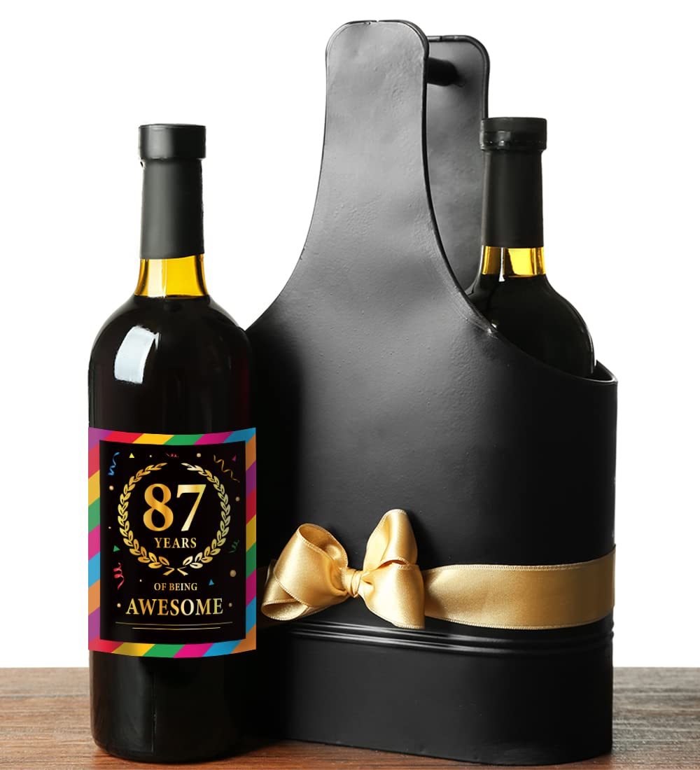 87th Birthday Wine Bottle Stickers - Set of 6 Personalized Wine Labels for 87 Year Old Birthday Party Decorations - Perfect for Anniversary Gifts, Wine Lovers & Celebration Supplies - Great for Milestone Birthdays, Retirement Parties & Special Occasions