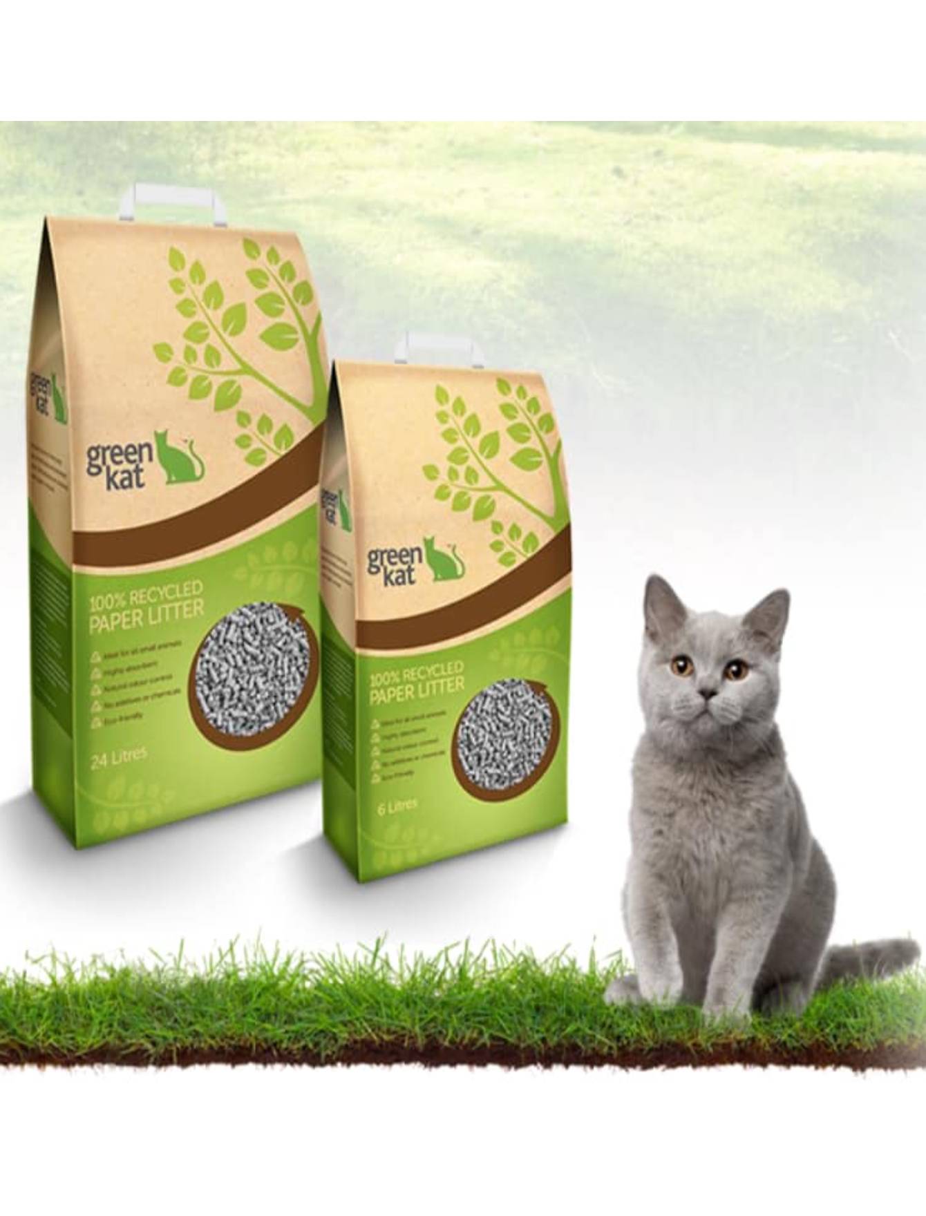 Eco-Friendly Green Kat Recycled Paper Cat Litter - Dust Free, Biodegradable & Odor Control (3 Sizes) - Perfect for Small Spaces & Environmentally Conscious Pet Owners