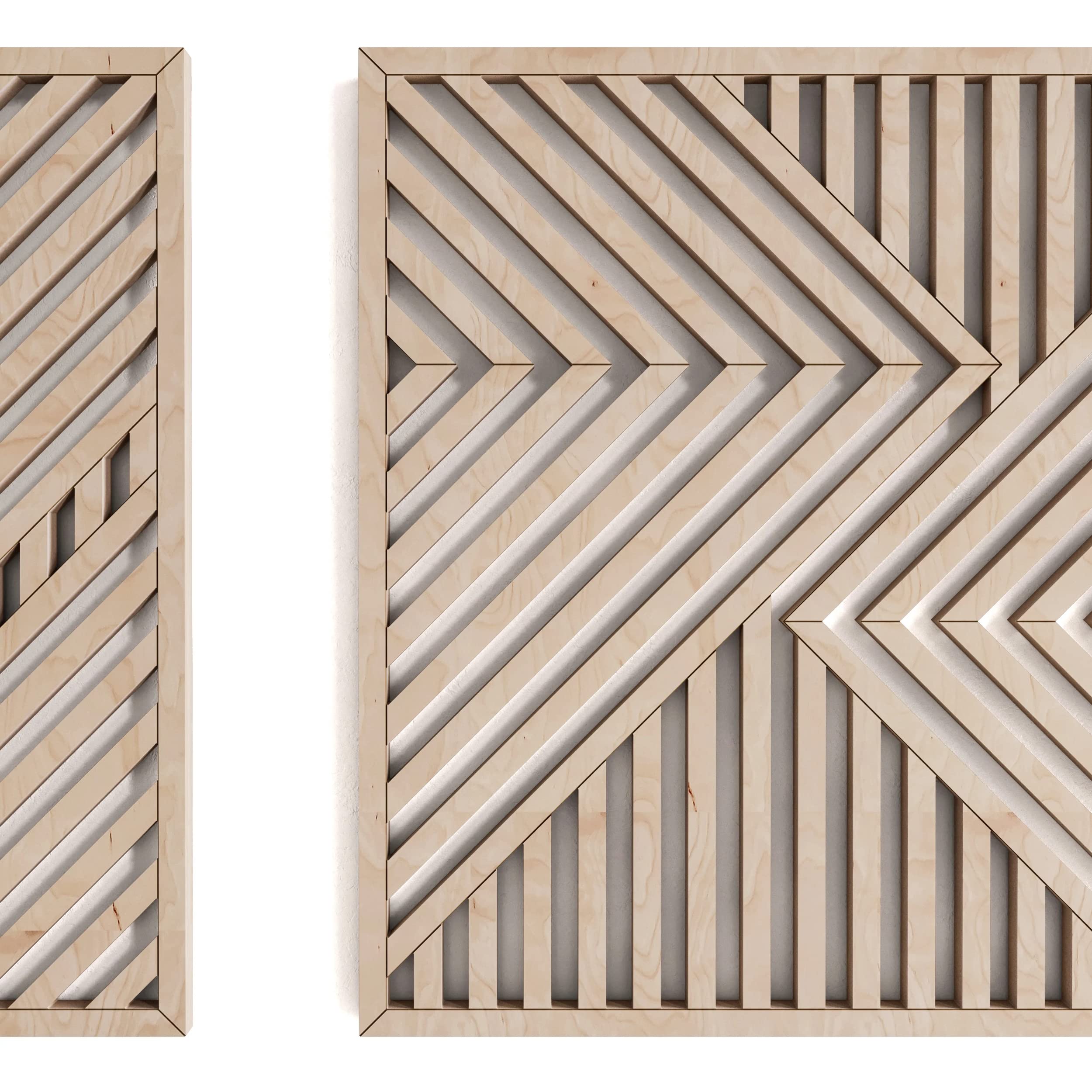 Modern Wood Wall Art Set of 2 - Abstract Rustic Wooden Panels for Home & Office Decor - 22