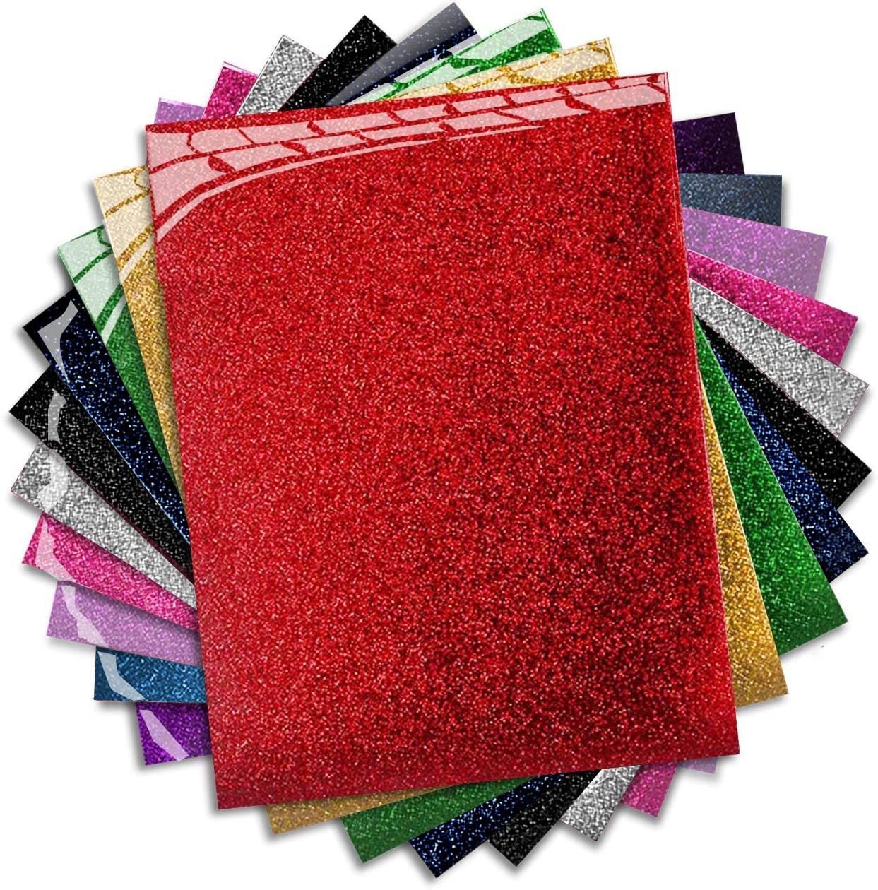 MiPremium Glitter Heat Transfer Vinyl HTV - 10 Color Iron On Vinyl Starter Pack for T-Shirts, DIY Crafts, and Custom Apparel | Easy to Cut & Press Vinyl Sheets for Heat Press Projects | Perfect for DIY Gifts, Party Decorations, and Personalized Clothing