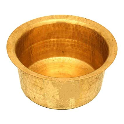 5 Liter Traditional Brass Hammered Kadai Wok with 5 Liter Brass Patila Topia - Authentic Indian Cookware for Stir-Frying, Deep Frying & Traditional Cooking