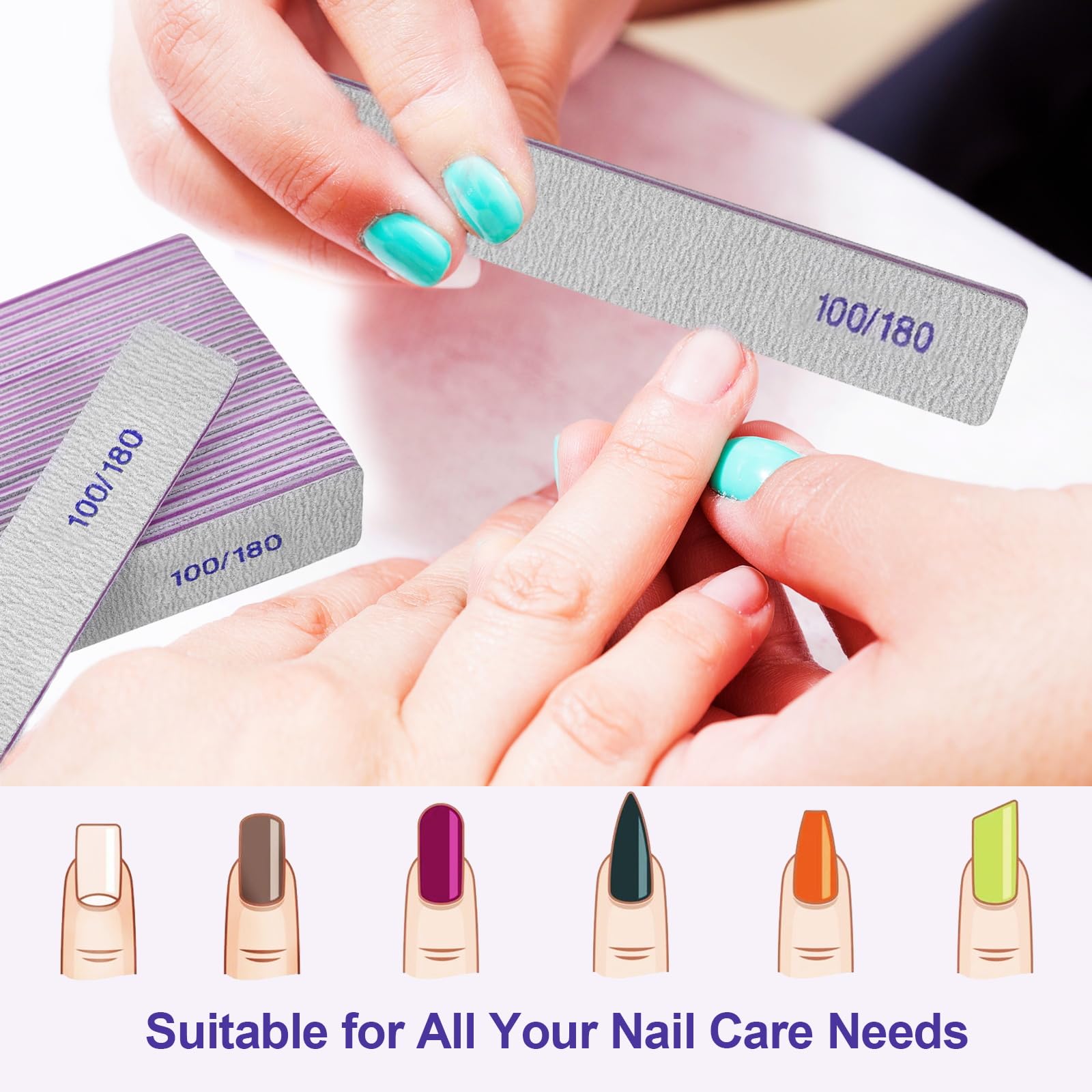 24 Pack Professional Nail Files - 100/180 Grit Double Sided Emery Boards for Natural & Acrylic Nails | Reusable Manicure Tools for Home Salon & Travel Nail Care