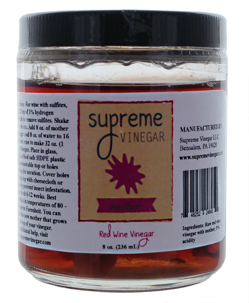 Premium Supreme Red Wine Mother of Vinegar (8 oz) - Organic Unfiltered Vinegar Starter for Homemade Wine Vinegar, Salad Dressings & Fermentation