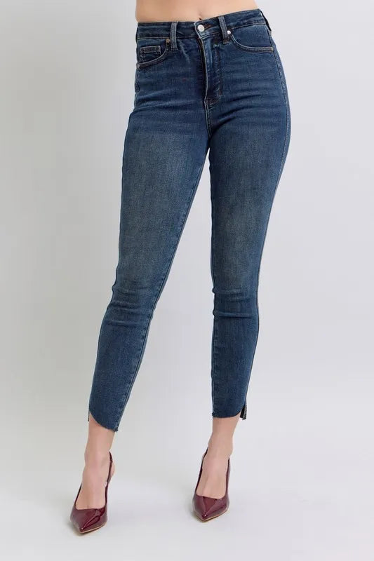 Judy Blue High Waist Tummy Control Skinny Jeans for Women - Plus Size Denim Pants with Step Hem Detail | Perfect for Casual Wear, Office Outfits & Date Nights