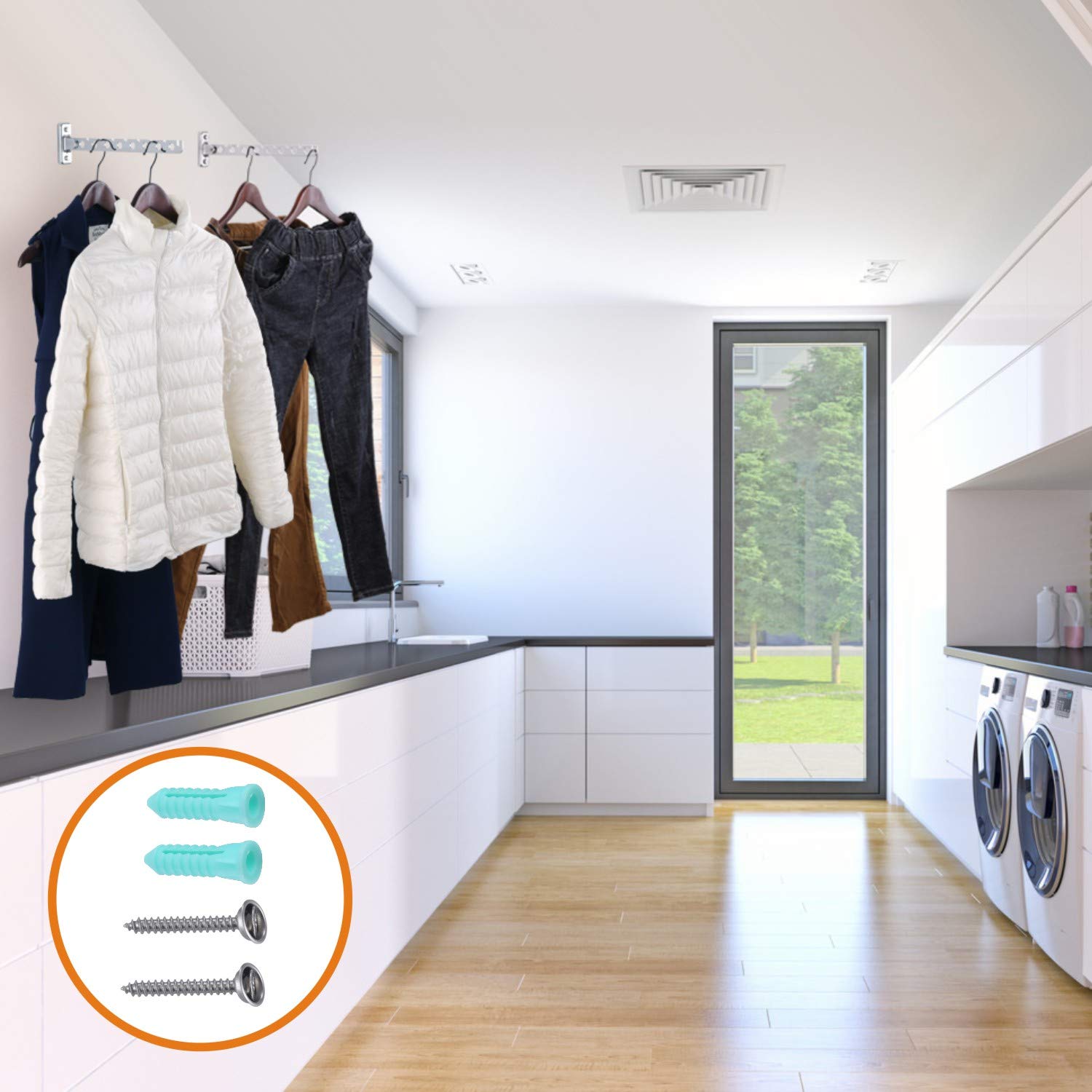 Stainless Steel Wall Mount Laundry Hanger & Dryer Rack - Collapsible Clothes Hanger for Small Spaces, Bathroom, Dorm & RV - Space Saving Folding Hooks (1 Pack) - Perfect for Apartments, Laundry Rooms & Tight Spaces