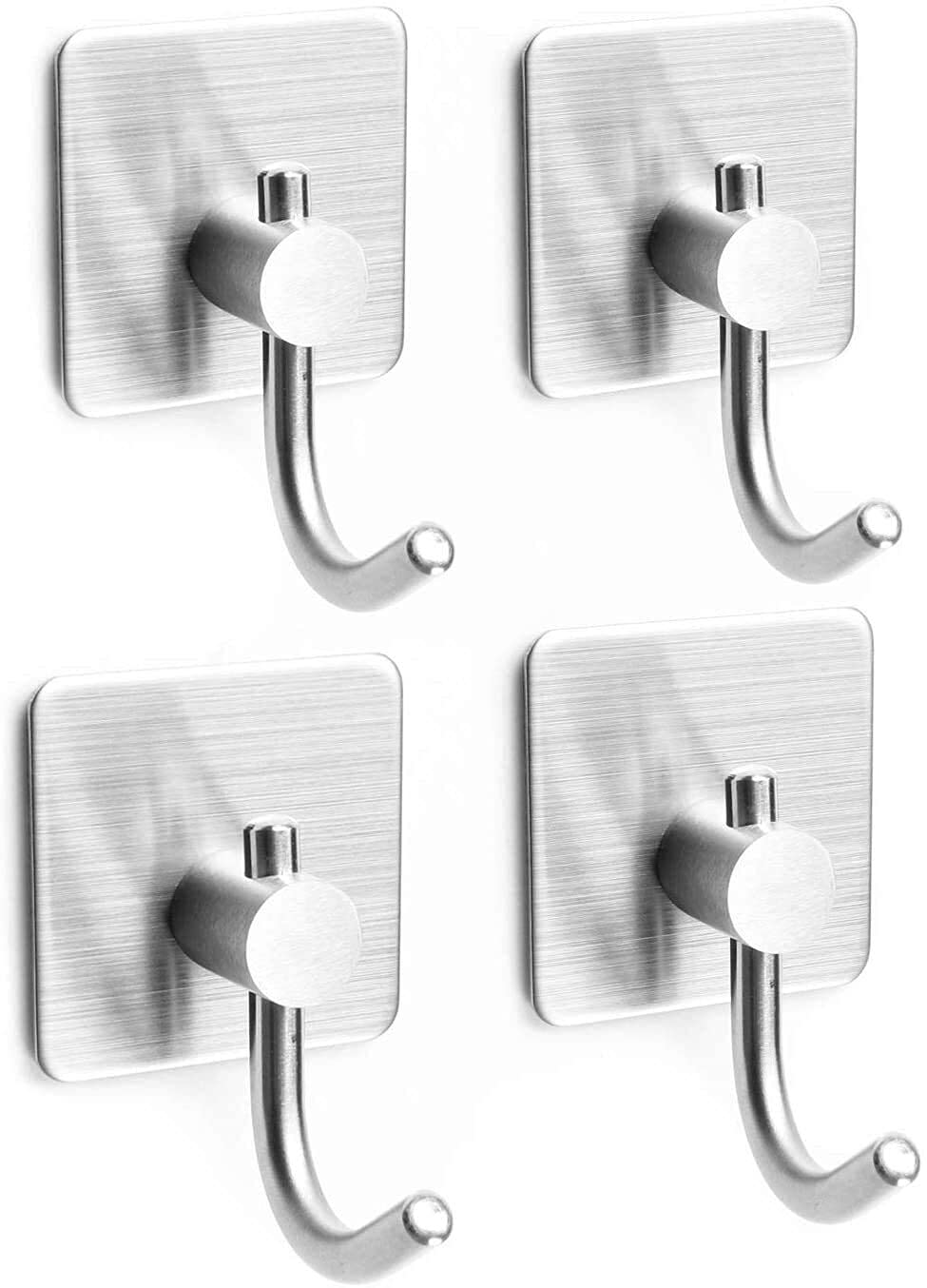 TOGU Heavy Duty Stainless Steel Self-Adhesive Hooks - No Nail Wall Hanging Hooks for Bathroom, Kitchen, Door (2 Pack, Brushed Finish) - Perfect for Hanging Robes, Keys, Hats, Towels & Coats