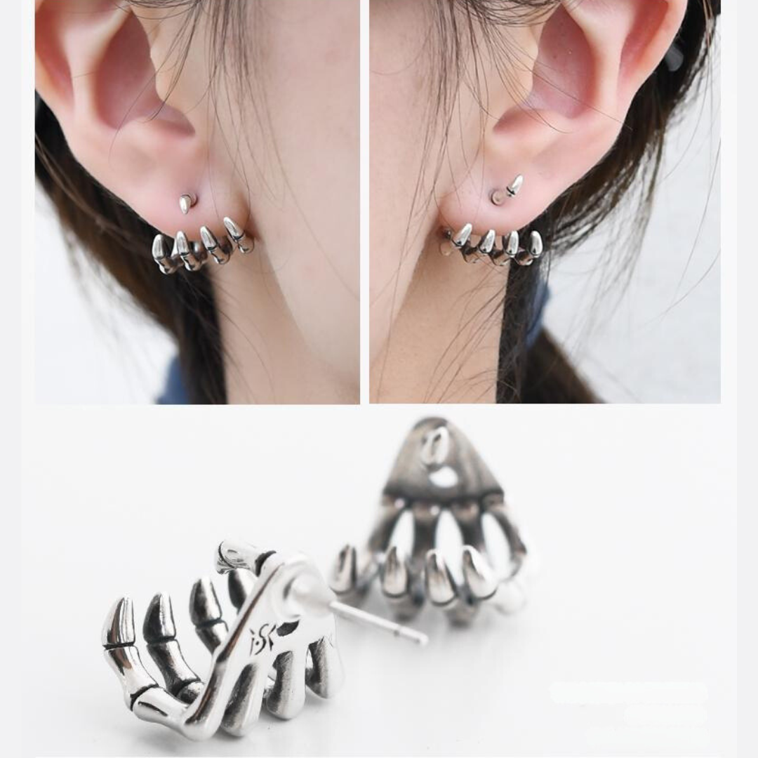 Grunge Punk Skeleton Claw Hand Stud Earrings for Women | Gothic Jewelry FU4014 | Perfect for Halloween, Rock Concerts & Alternative Fashion