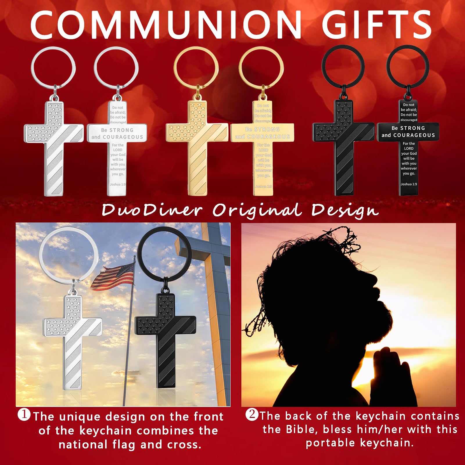 Religious Cross Keychains for Men - First Communion, Baptism, Confirmation Gifts - Easter & Graduation Present Ideas - Perfect for Church Events & Daily Faith Inspiration