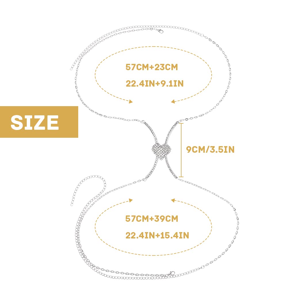 Sparkling Rhinestone Body Chains for Women - Silver Crystal Bikini Bra Chain, Elegant Chest Jewelry for Parties & Festivals | Perfect for Beach, Bachelorette, and Music Festival Outfits