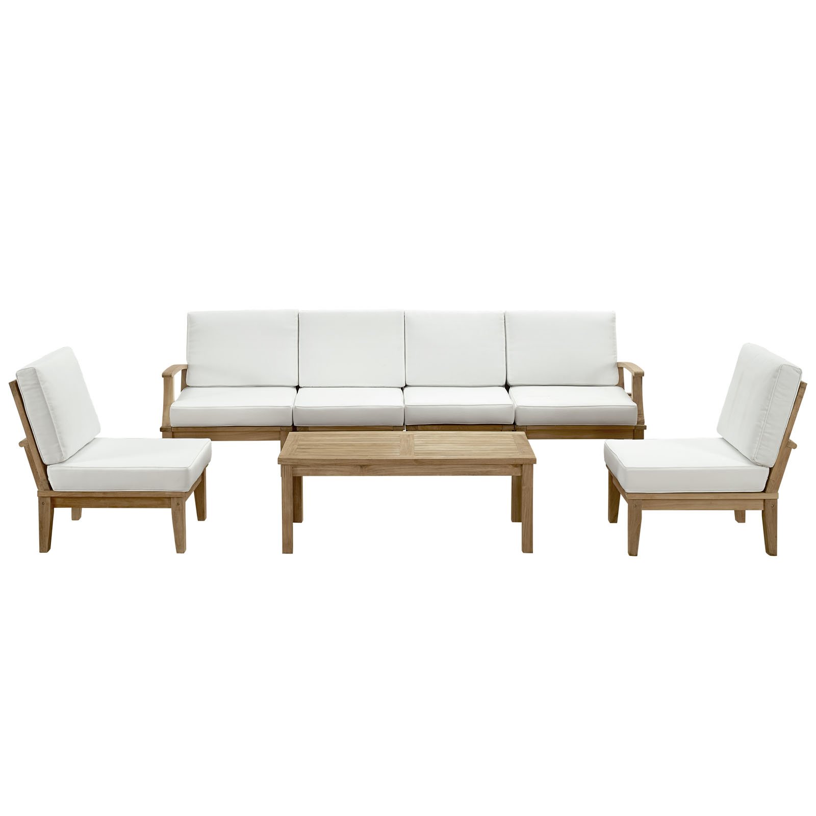 Premium Grade A Teak Wood 7-Piece Outdoor Patio Furniture Set by Modway Marina – Durable & Weather-Resistant for Backyard, Garden, and Poolside Relaxation
