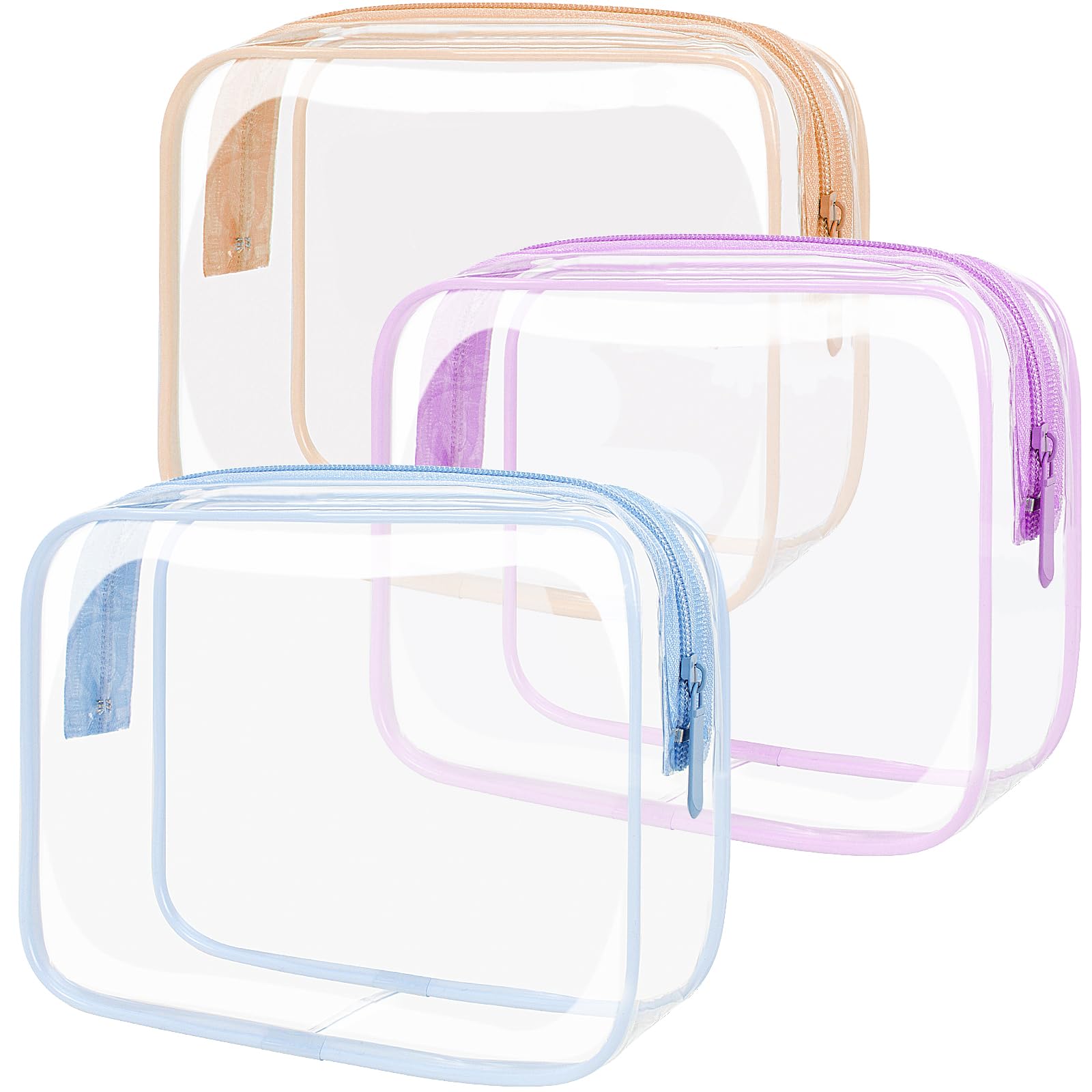 TSA Approved Clear Toiletry Bag - Waterproof Travel Cosmetic Pouch for Women & Men, Perfect for Airplane Essentials (Macaron Pink Purple Blue)