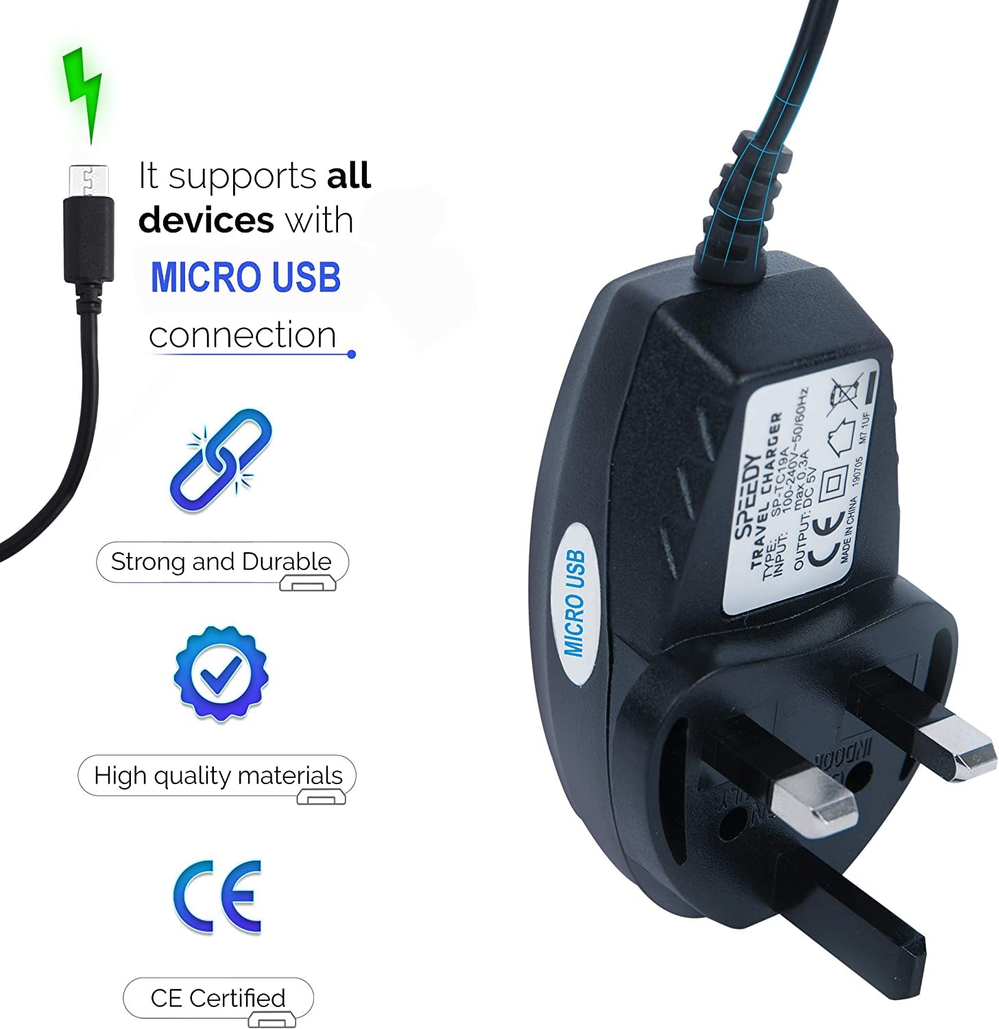 KP TECHNOLOGY® Samsung Galaxy A03/J1/J2/J3/J4/J4+/J5/J6/J6+/J7/J7 Prime/J7 Prime 2/A7 2018/A10/Grand Prime/Ace 3 Micro USB Wall Charger - Fast Charging Adapter for Home, Office & Travel