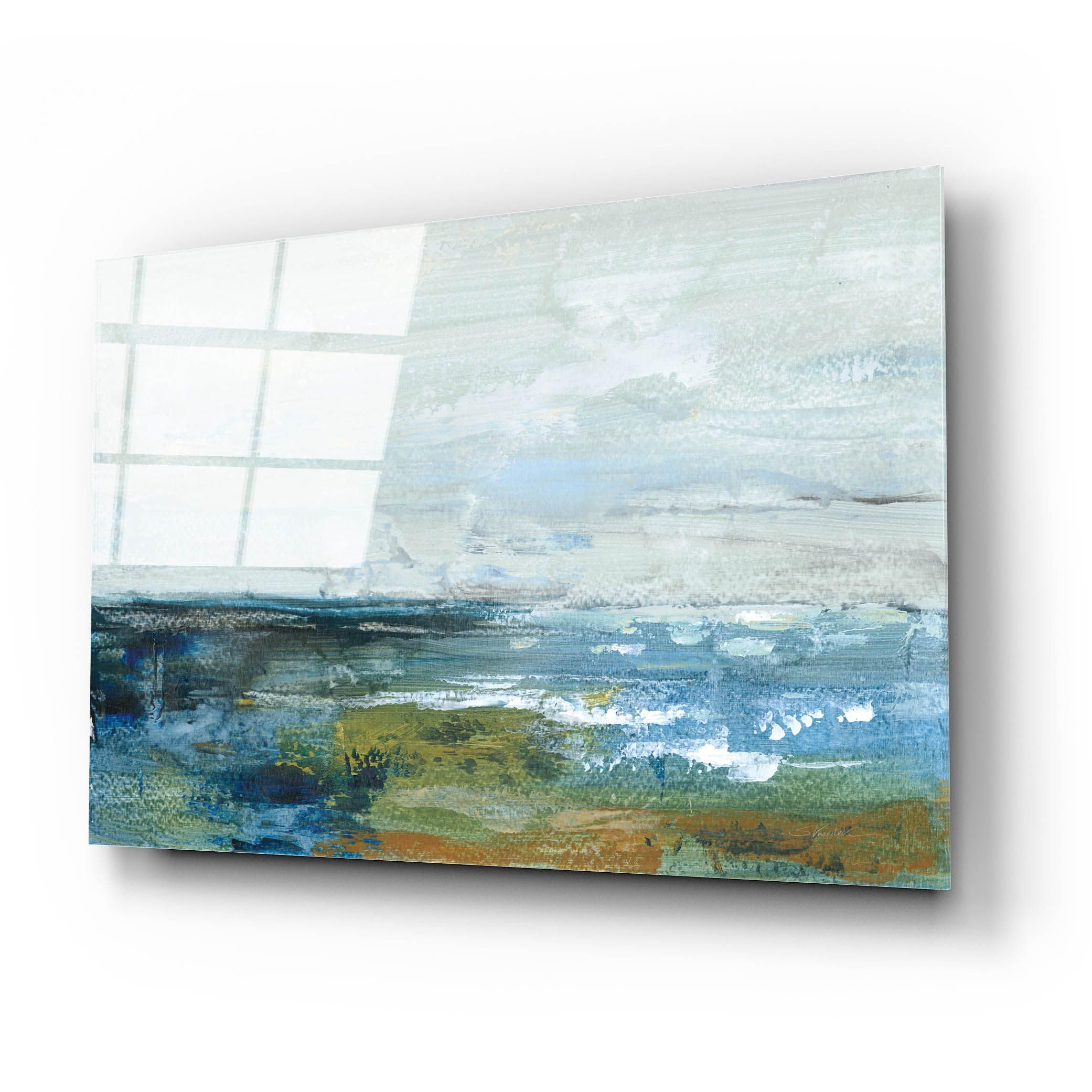 Silvia Vassileva 'Morning Seascape' Acrylic Glass Wall Art - 24x16 Inches Modern Coastal Painting for Living Room, Bedroom & Office Decor