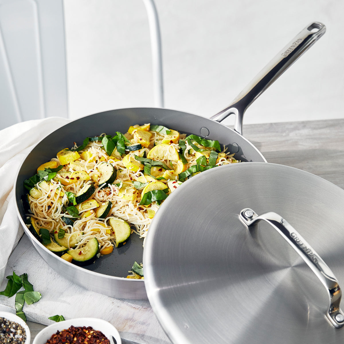 GP5 Stainless Steel 12-Inch Frying Pan with Lid - Mirror Finish Handles - Nonstick Skillet for Searing, Sauteing & Frying - Perfect for Gas, Electric & Induction Cooktops - Professional Kitchen & Home Cooking Essential