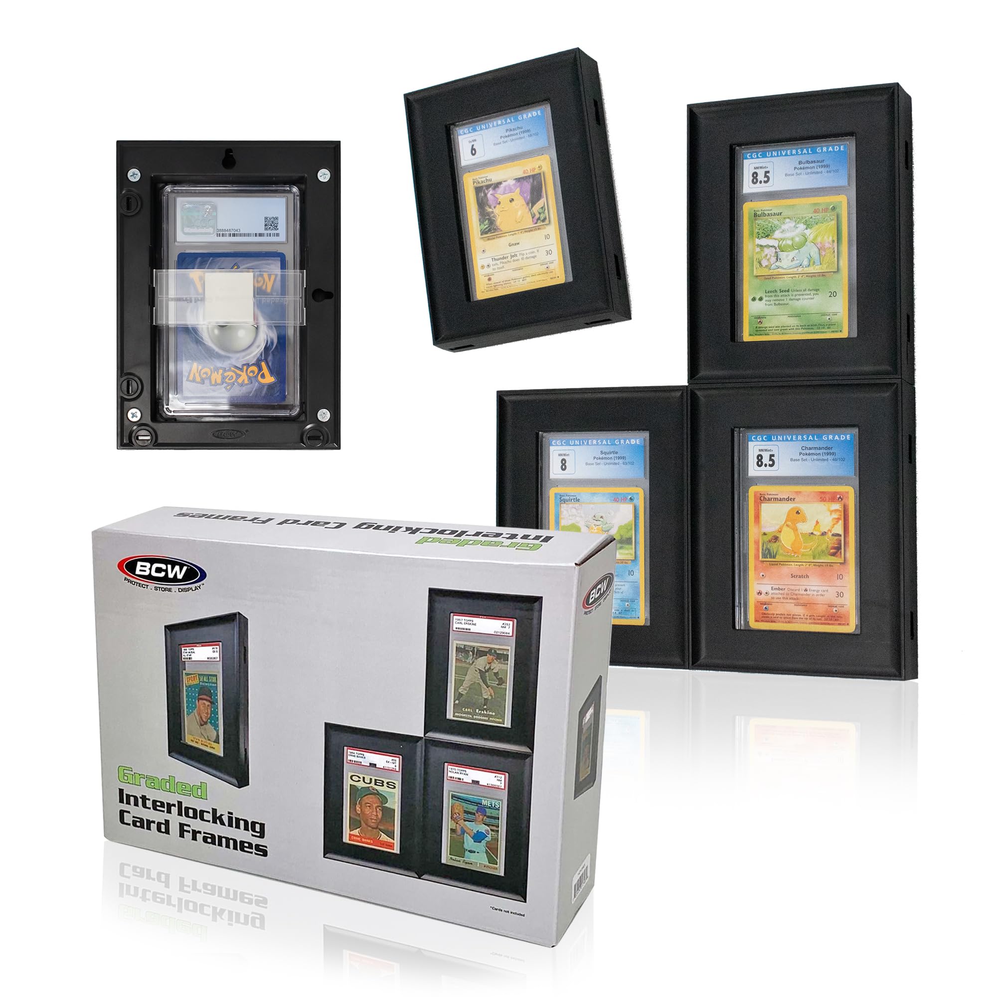 BCW Interlocking Card Frames - Black (8 Pack) | Premium Trading Card Display for Collectibles, Sports Cards, and Memorabilia | Wall Mount & Tabletop Display for PSA Graded Cards - Perfect for Home, Office, or Game Room Decor