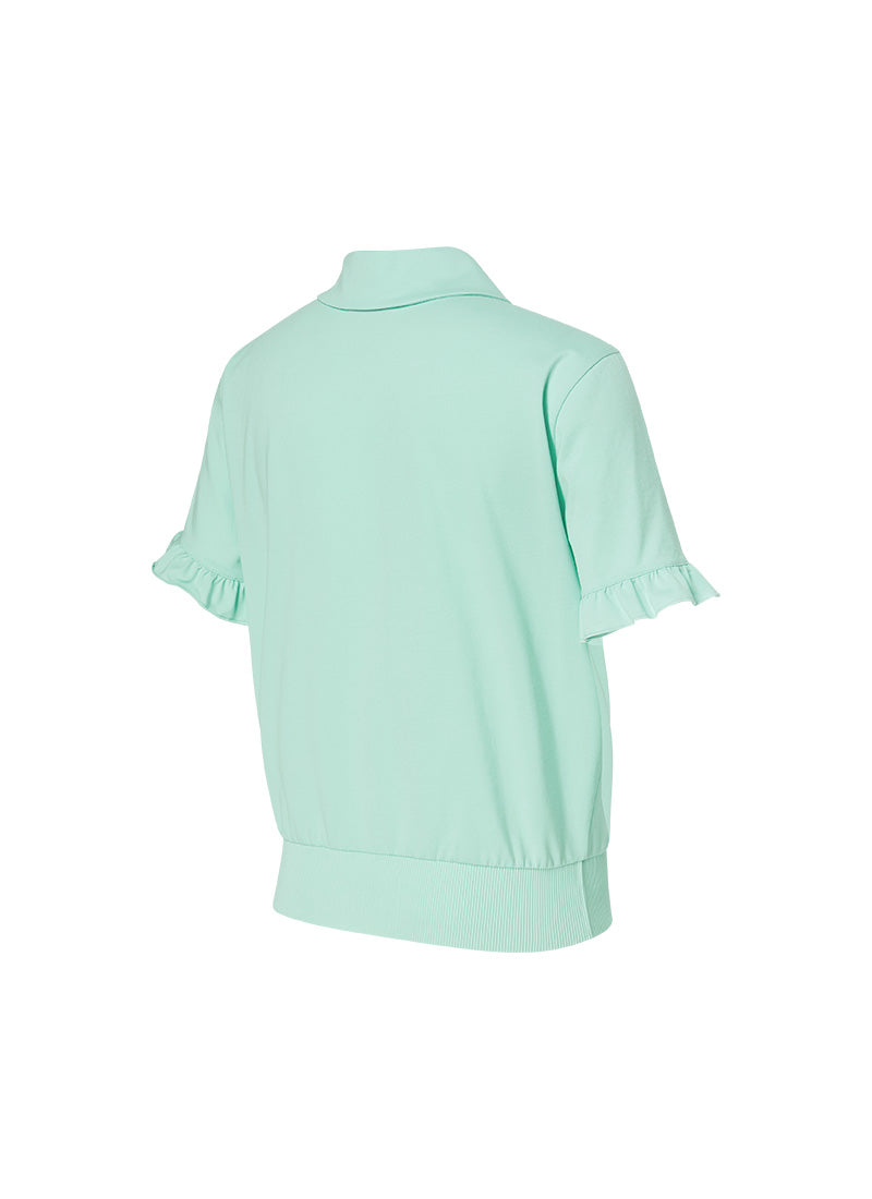 Women's Ruffle Sleeve Polo Shirt - Stylish Short Sleeve Cotton Top for Casual Wear, Office & Summer Outfits